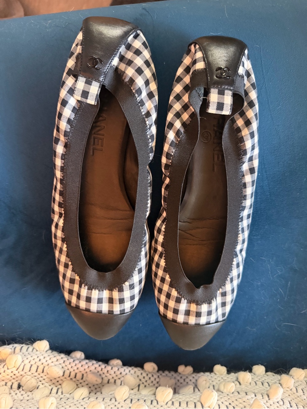 Chanel Black & White Gingham Ballet Flats